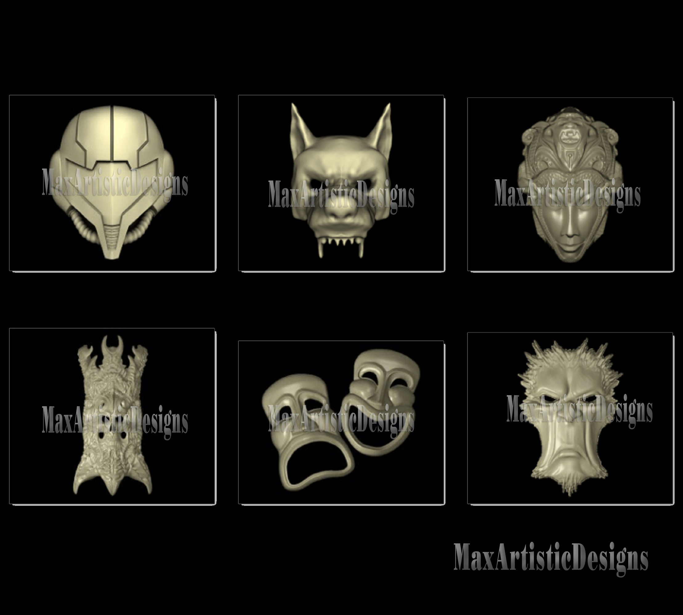 Más de 50 "modelos de máscara" stl en 3D en relieve stl para descarga digital de enrutadores artcam, aspire y cnc