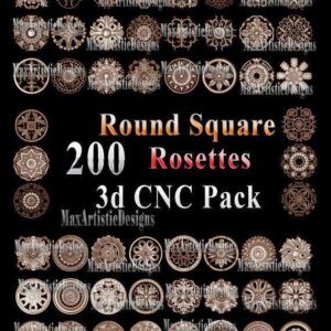 200 Rosette quadrate tonde 3D STL per modelli CNC 34 AXLE Engraver Carving