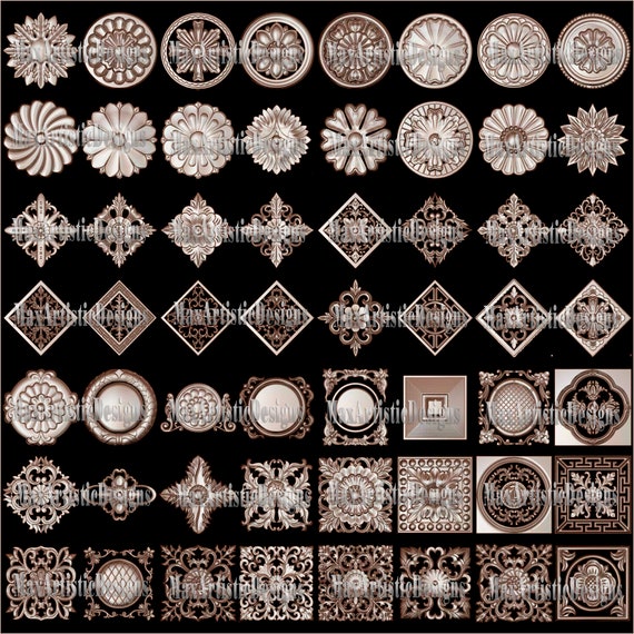 200 rosaces carrées rondes STL 3D pour les modèles de sculpture de graveur CNC 34 AXLE