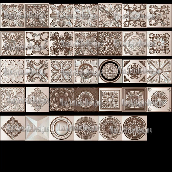 200 3D STL Runde quadratische Rosetten für CNC 34 AXLE Engraver Carving Modelle