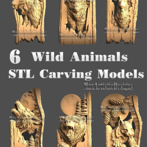 6 pièces animaux de la forêt modèle 3d STL pour routeur CNC imprimante 3D loup-ours-bison-cerf modèle 3d relief format STL Artcam Aspire