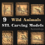9 Uds animal en el marco 3d formato STL modelo archivo STL modelo para enrutador CNC