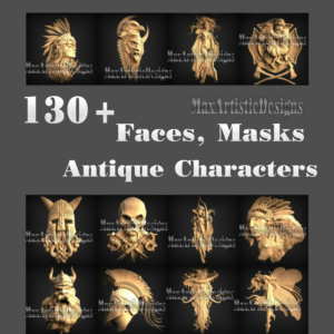 140 modelos 3d stl Caras, máscaras, personajes antiguos grabado en relieve archivos tallados para máquinas cnc impresoras 3d