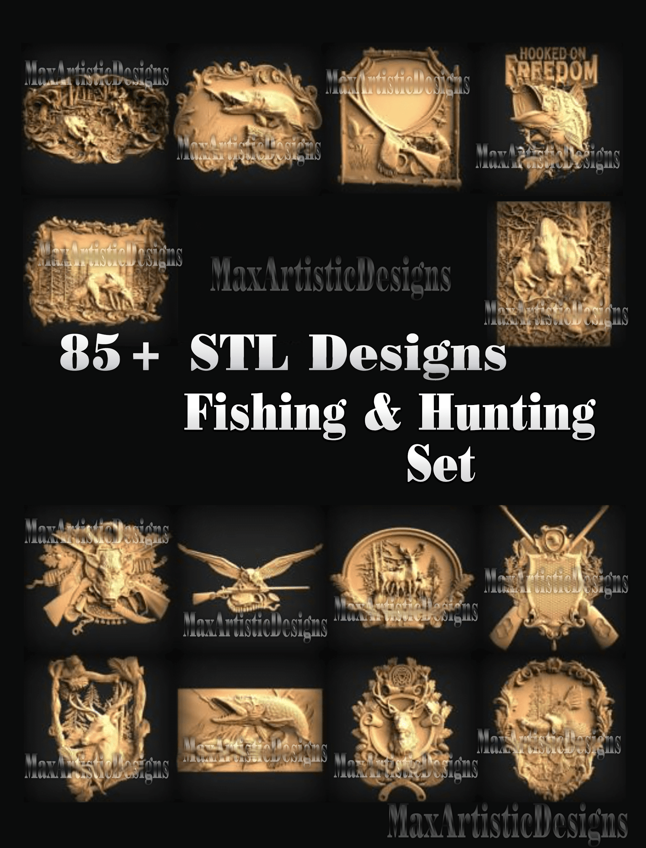 85+ 3D STL Models FISHING and HUNTING COLLECTION for CNC Router Engraving Carving In STL Format Digital Files