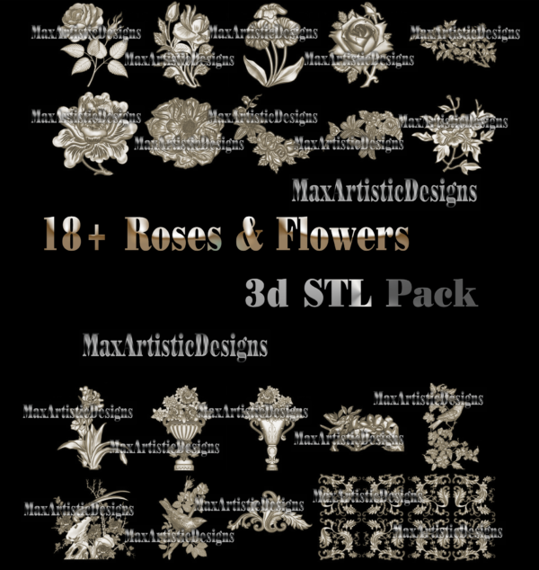 Más de 18 modelos stl Roses and Flowers 3d para relieve STL CNC Router Formato STL Arte
