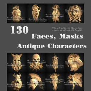 141 modèles 3d stl visages, masques personnages vintage bas-relief fichiers de sculpture pour téléchargement de routeur cnc