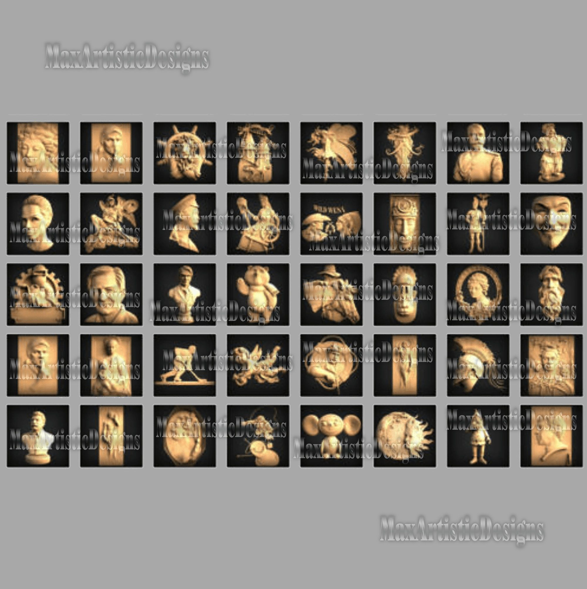 140 modelos 3d stl Caras, máscaras, personajes antiguos grabado en relieve archivos tallados para máquinas cnc impresoras 3d