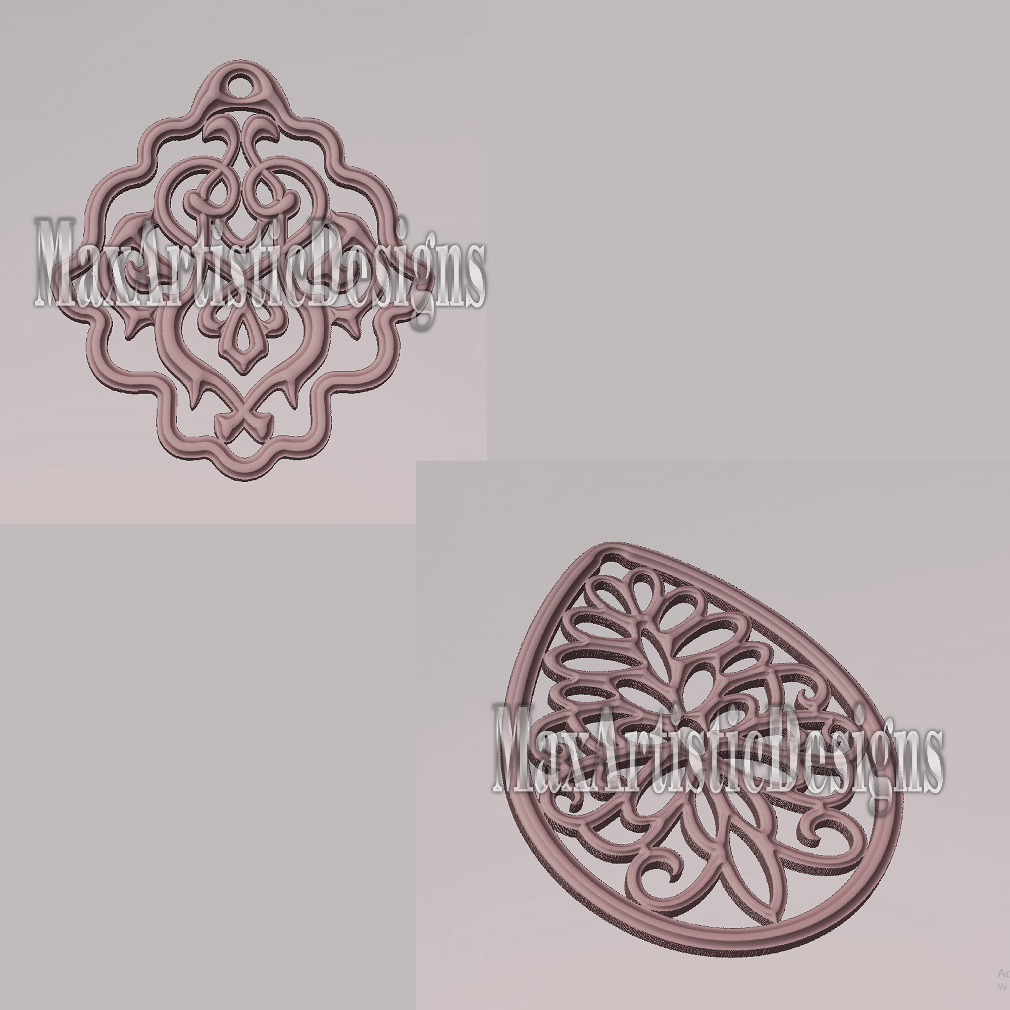 collection of more than 14 3d stl pendant jewelry models for cnc artcam, aspire, 3d printer digital download