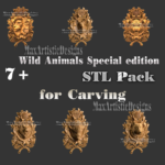 paquete de 8 modelos 3d stl de animales salvajes para grabado cnc, artcam, aspire y descarga digital cut3d