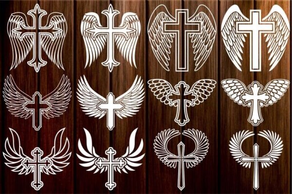 12x Crosses with wings 2d cnc models for laser plasma cut machines in DXF and SVG formats - Digital Download