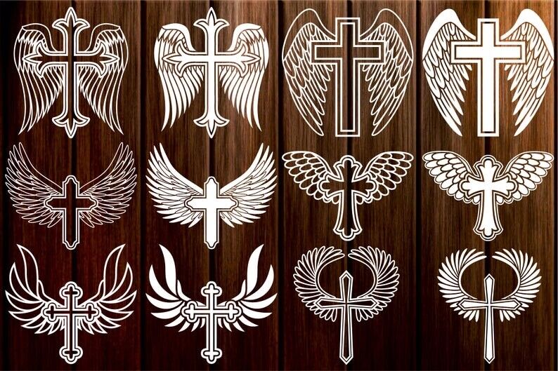 12x Crosses with wings 2d cnc models for laser plasma cut machines in DXF and SVG formats – Digital Download