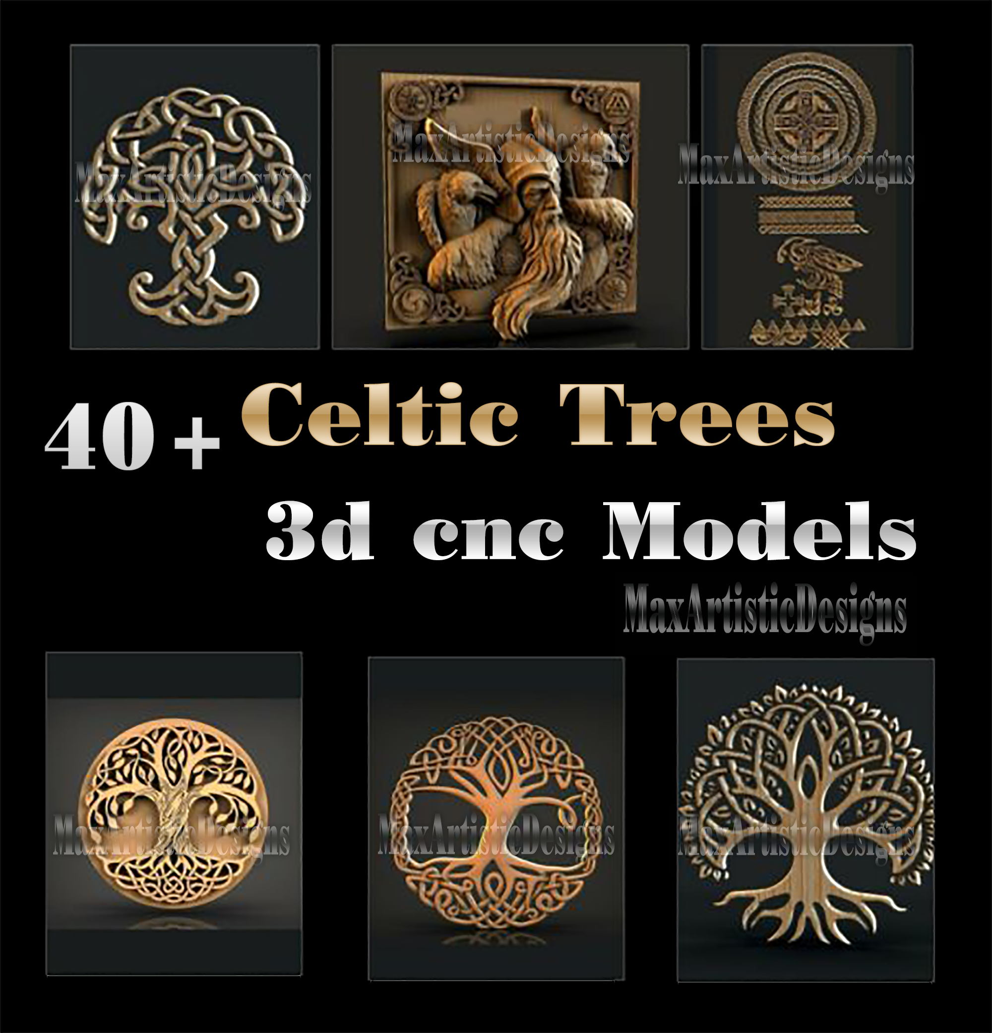 52 pezzi 3d antico celtico/albero della vita file stl per artcam, aspire e cnc router engraver carving download digitale