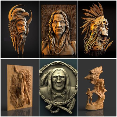 17 american Indians 3d models set stl files for CNC engraver, 3d cnc machines - Digital Download