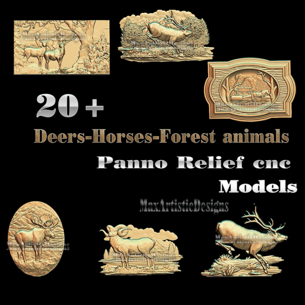 22+ cnc stl animals panno owls deers fishes 3d model relief for cnc carving engraving in stl file format for artcam type3 aspire digital download