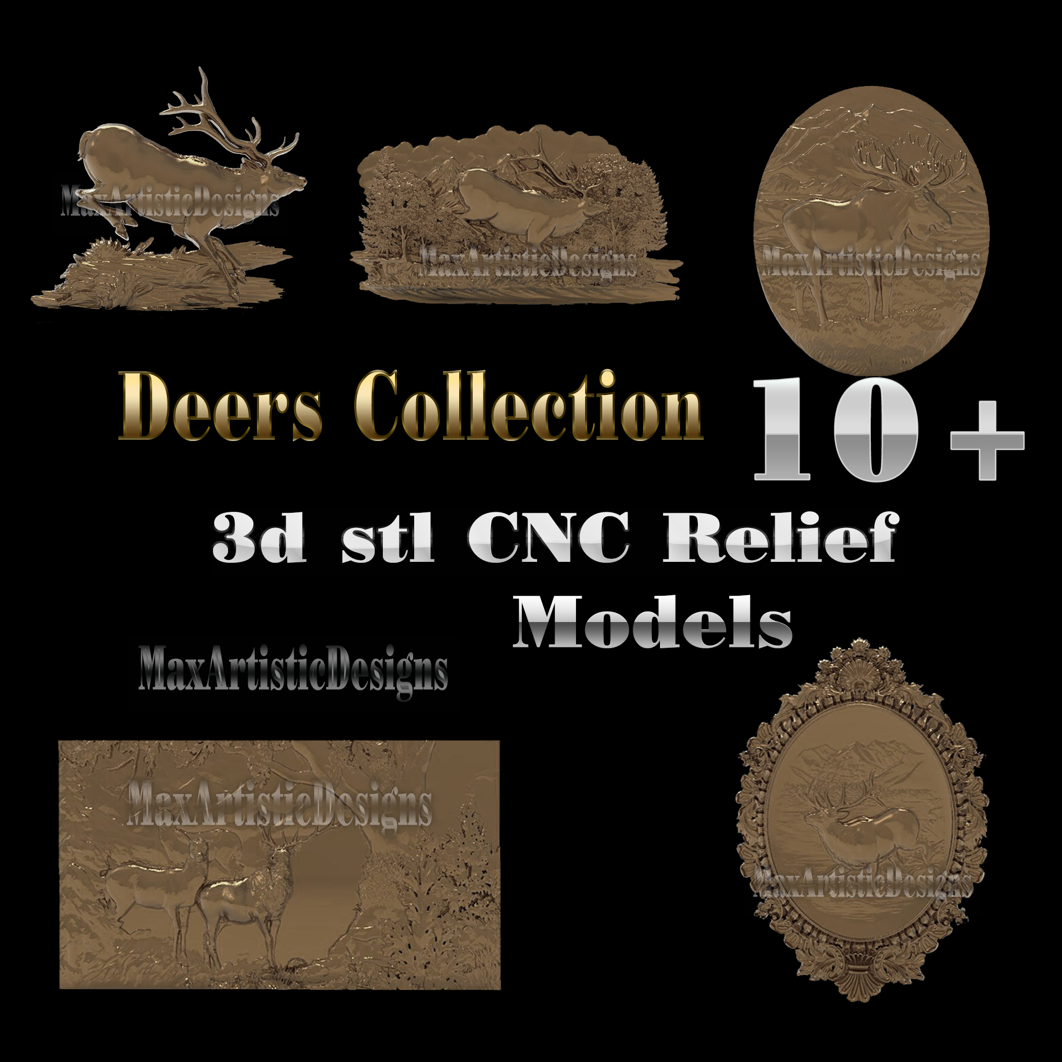 12+ deer 3d stl panels bas relief models for cnc router 3d stl printers digital download