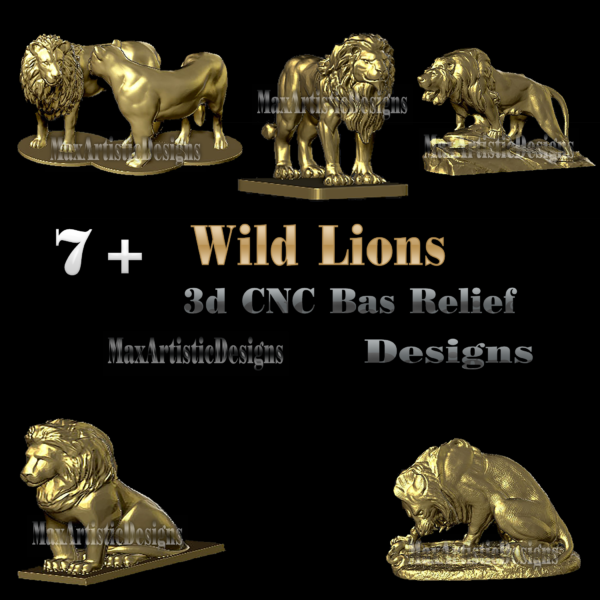 Más de 8 figuras y esculturas de leones 3d stl Archivos 3d stl para enrutador de talla cnc e impresoras 3d stl descarga digital