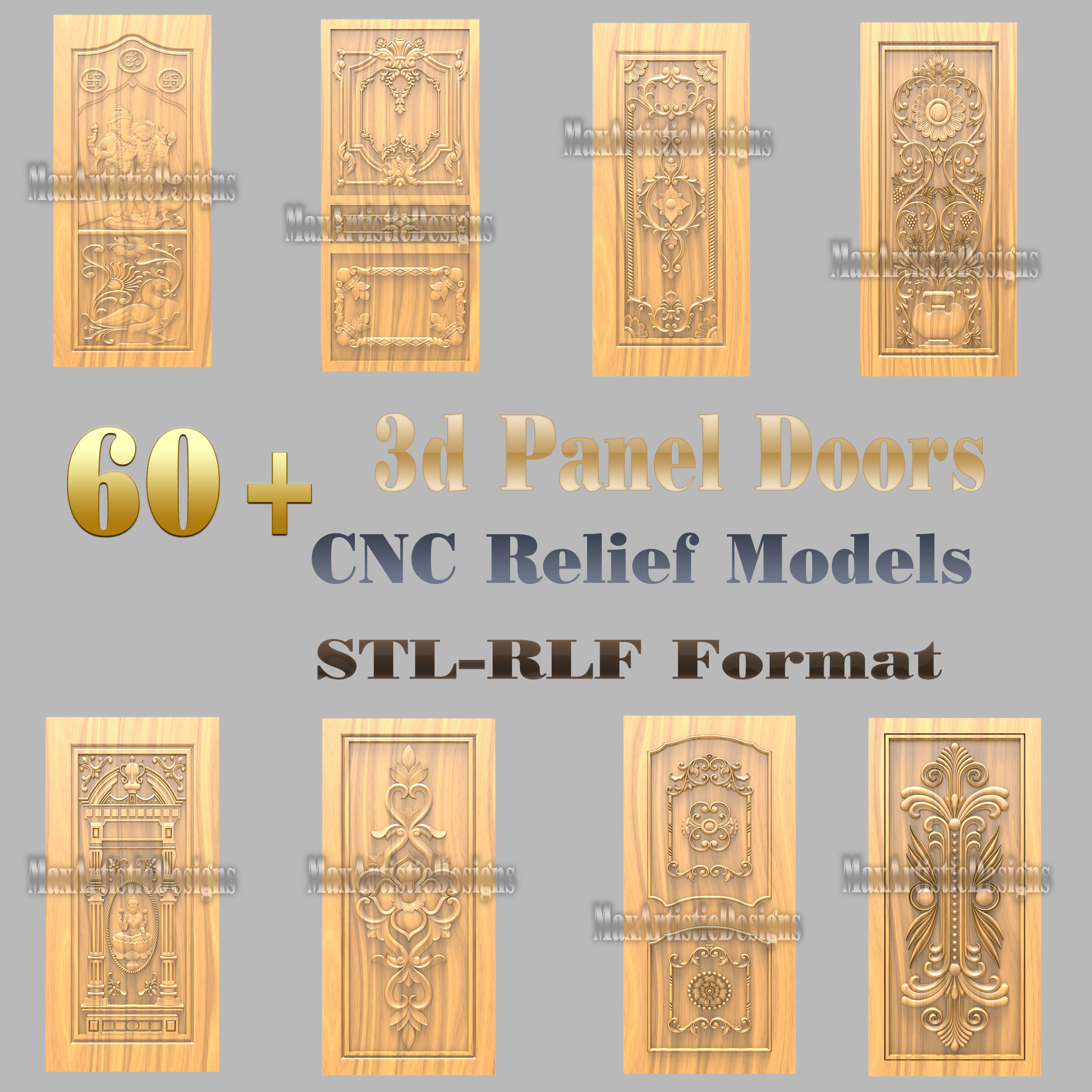 60 disegni di incisione router cnc porta in legno per file relif artcam 3d in formato rlf stl download digitale