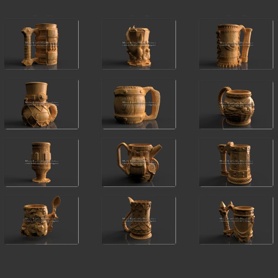 40 tazas de café/cucharas conjunto artístico modelos 3d stl para impresoras 3d