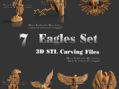 7 eagles/1 owl/ 1 stork 3d stl files set for cnc router machines wood working