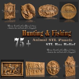 78 hunting/Fishing Wild animal 3d STL landscape panels wood working carving for cnc router