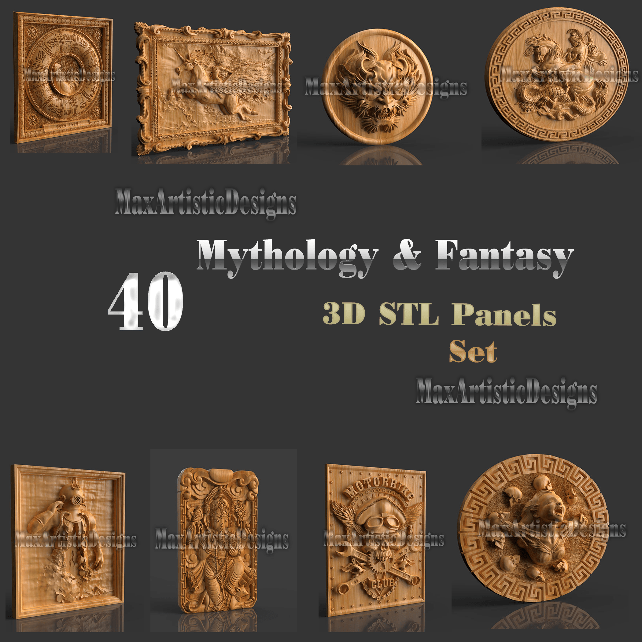 42 paneles 3d místicos/mitológicos para enrutadores cnc, descarga de carpintería en bajorrelieve